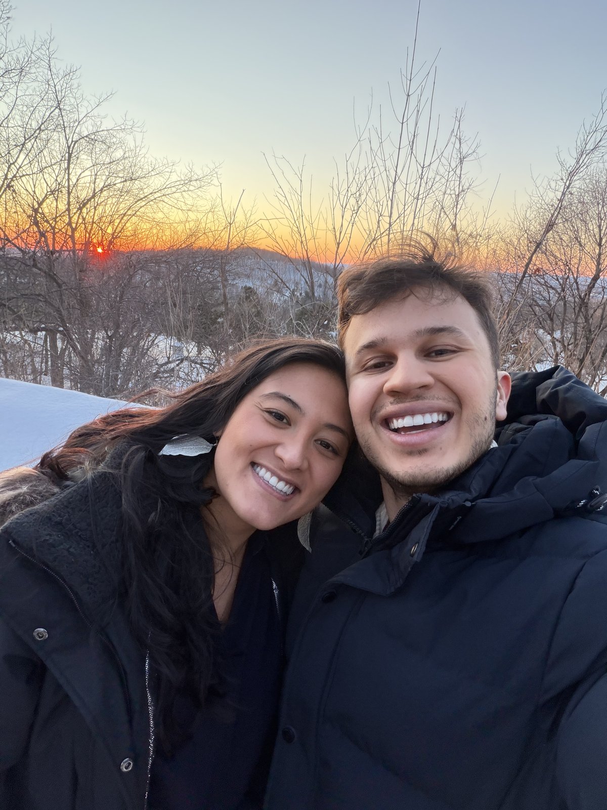 The two of us at sunset in the snow